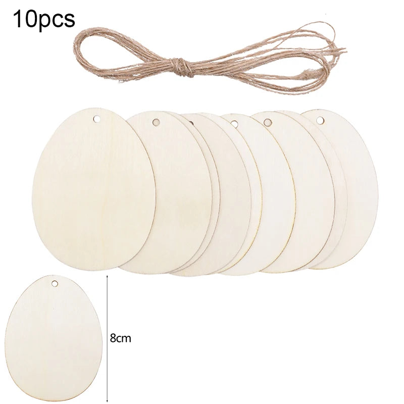 30-80mm Wooden Easter Eggs Pendants Blank Bunny Eggs Wood Chips Happy Easter Party Hanging Decoration Kids DIY Painting Crafts - Lootquake