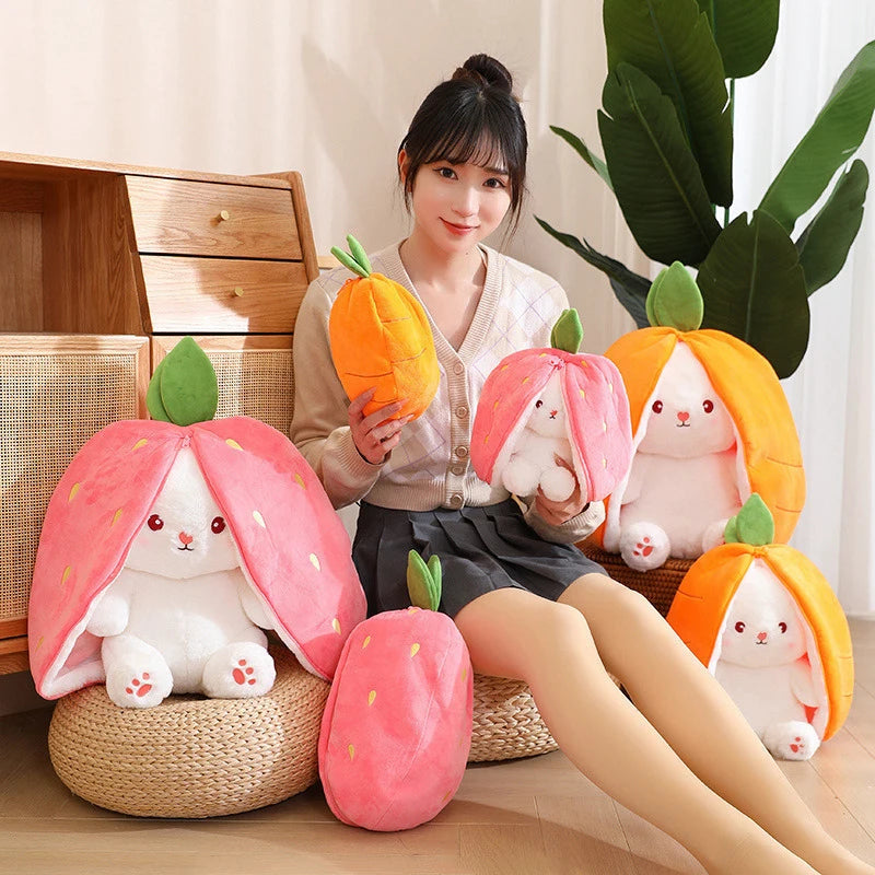 Easter Bunny Plush Reversible Carrot Strawberry Bunny Plush Toy Pillow Bunny With Zipper Birthday Gift For Boys Girls Kids Doll - Lootquake