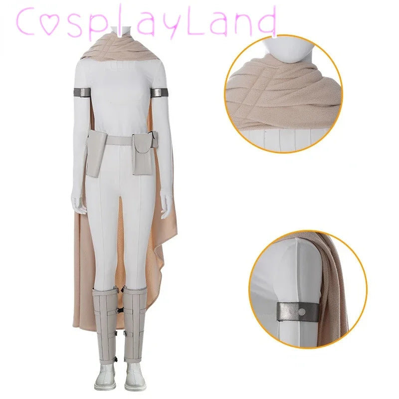 Halloween Costume Star Queen Amidala Cosplay Outfit White Women Suit With Top Pants Cloak Belt Props Shoe Covers Custom Made