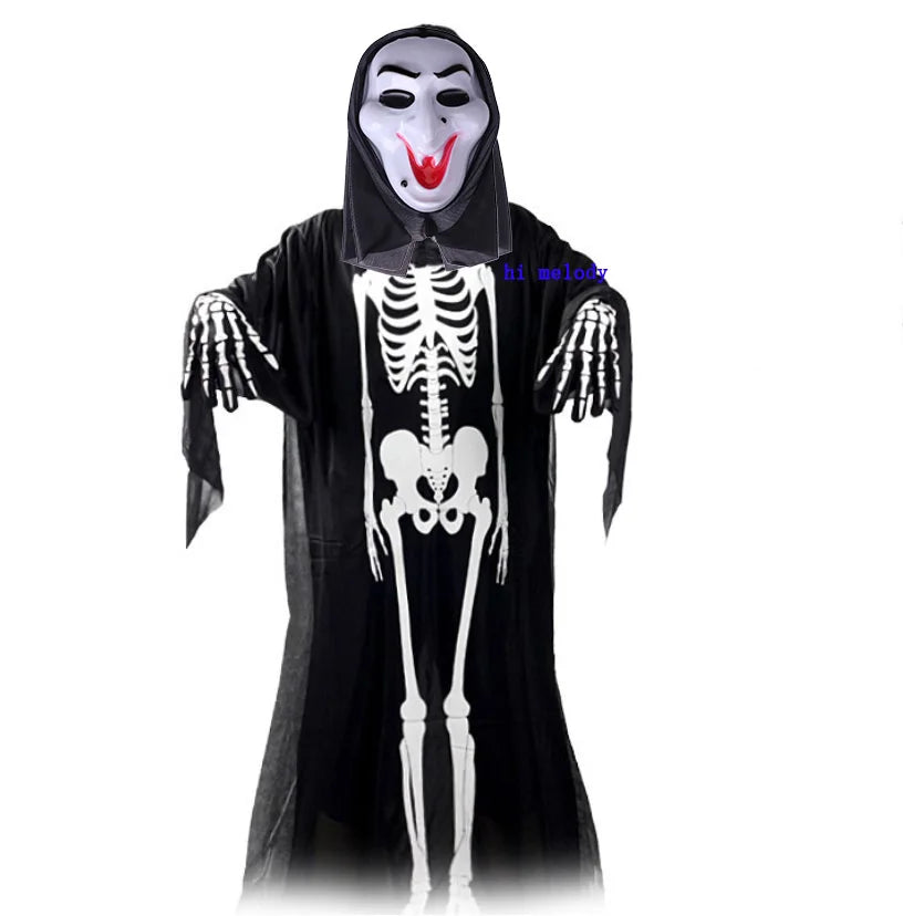 scary halloween costumes adults fantasia cosplay masque LED scream ghost horror mask children black skeleton costume suit