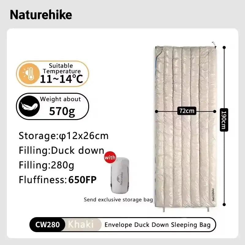 Naturehike CW280 Sleeping Bag Winter Waterproof Goose Down Sleeping Bag Ultralight CWM400 Hiking Camping Sleeping Bag - Lootquake