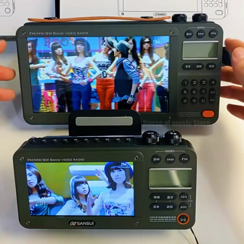 Enceintes Bluetooth sans fil SANSUI, radio pleine bande, lecteur vidéo LED HD, baladeur MP4 portable, batterie rechargeable intégrée