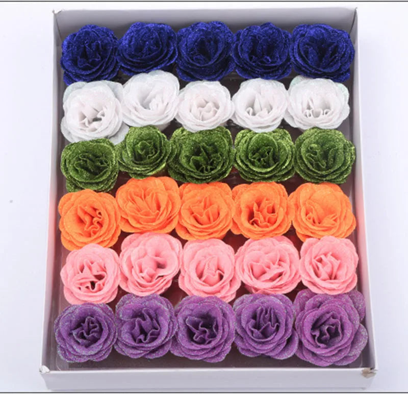 30pcs of 7cm Glitter spray artificial flower rose for Christmas gift hot Valentine DIY bouquet easter wedding Birthday decor - Lootquake