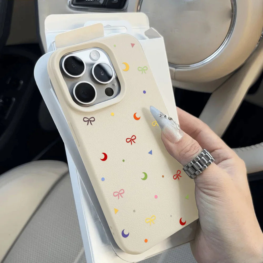 Bonita funda de piel con diseño de cereza para iPhone