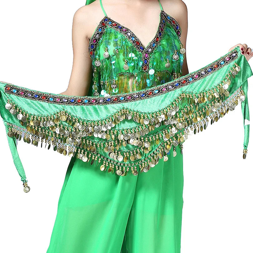 1PC New Style Belly Dance Belt Newest Multi-color Glass Silk Velvet Dancing Belt Scarf Crystal BellyDance Waist Chain Hip Scarf