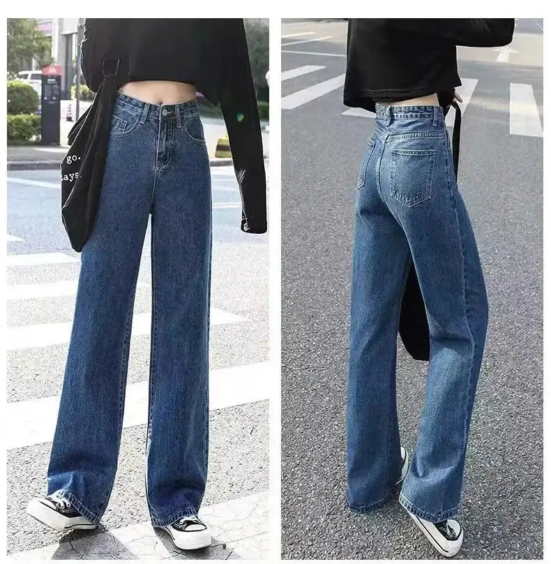 High-waisted Slimming Loose-fit Women's Jeans Stylish Trendy Draped Straight-leg Bell Bottoms Denim - Lootquake