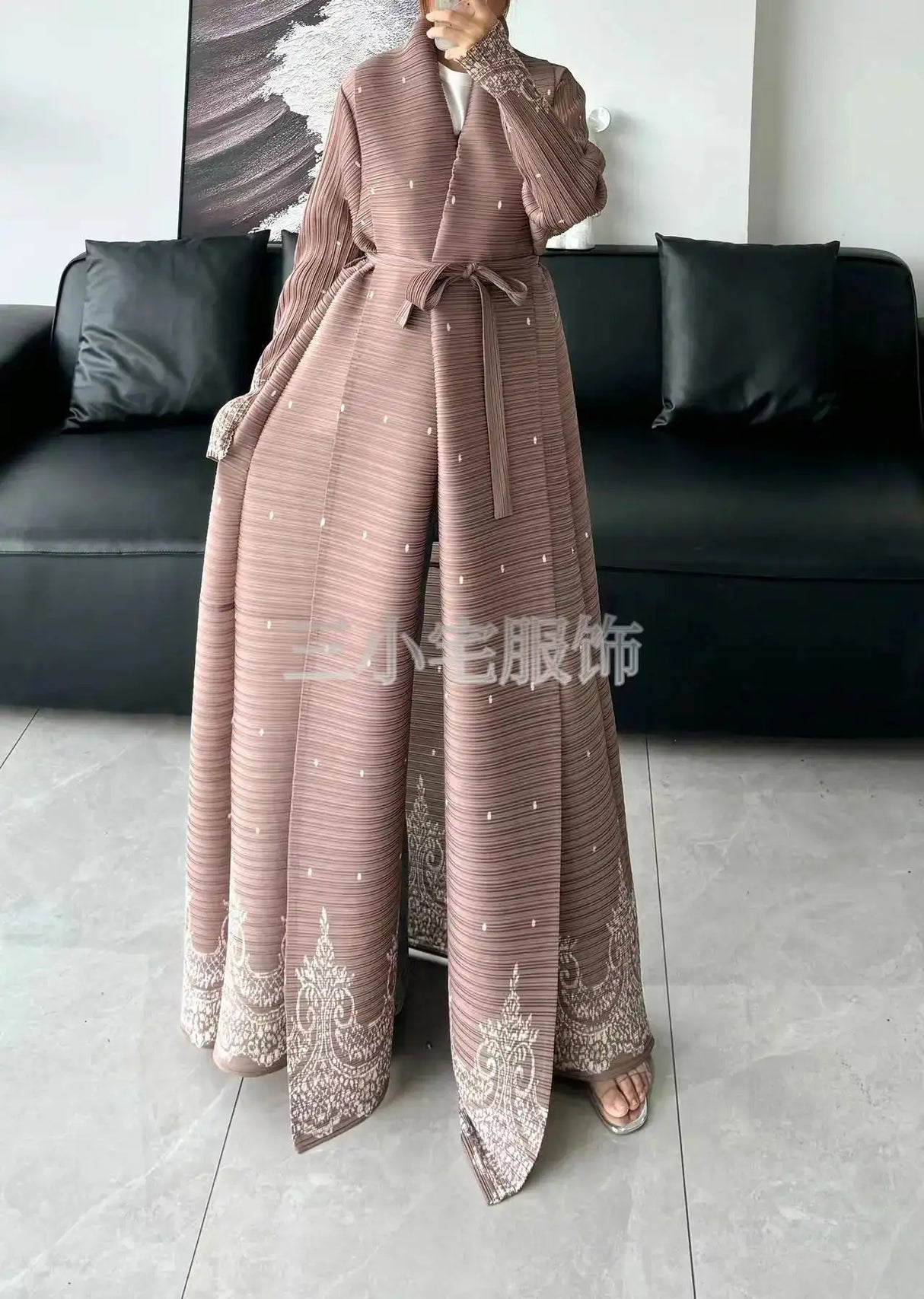 Autumn and Winter New Abaya Fashion Lapel Pleated Long Sleeved Cardigan Windbreaker Jacket Saudi Abayas for Women - Lootquake