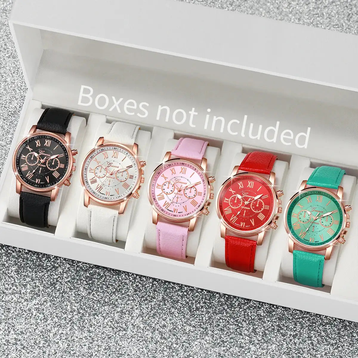 5PCS Women's Watches Fashion Roma Dial Leather Band Quartz Watch Ladies Silicone Band Wristwatch Reloj Mujer(Without Box) - Lootquake