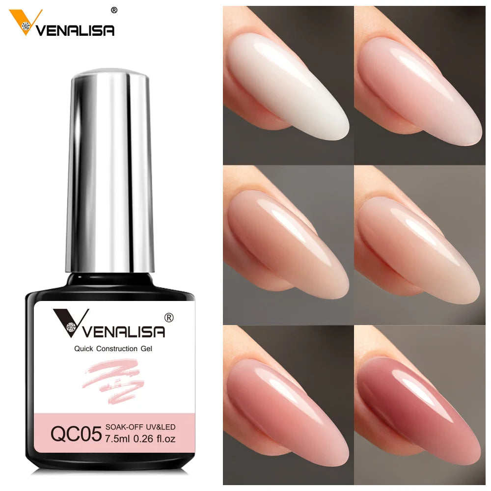 VENALISA - Gel de construcción rápida de 7,5 ml, semitransparente, gel fortalecedor para uñas, secado rápido, UV LED, color nude, rosa