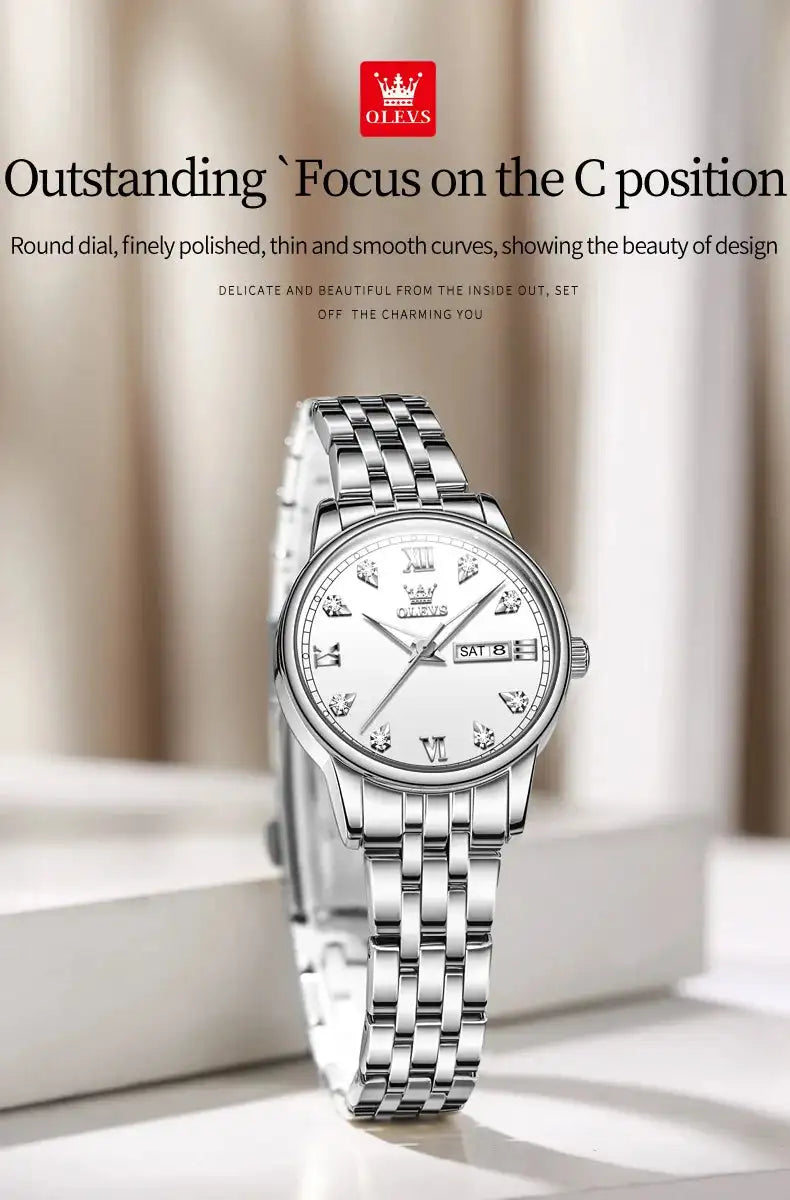 OLEVS Luxury Brand Quartz Watch for Women Stainless Steel Waterproof Ladies Wristwatch Fashion Diamond Dial Women's Watch New In - Lootquake