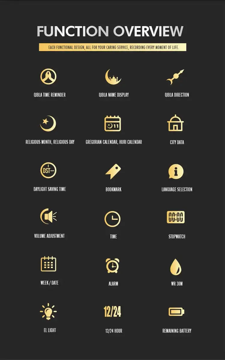 SKMEI 2141 Stainless Steel Digital Watche Muslim Azan Prayer Compass Clock Adhan Alarm Hijri Islamic Wristwatch with Back Light - Lootquake