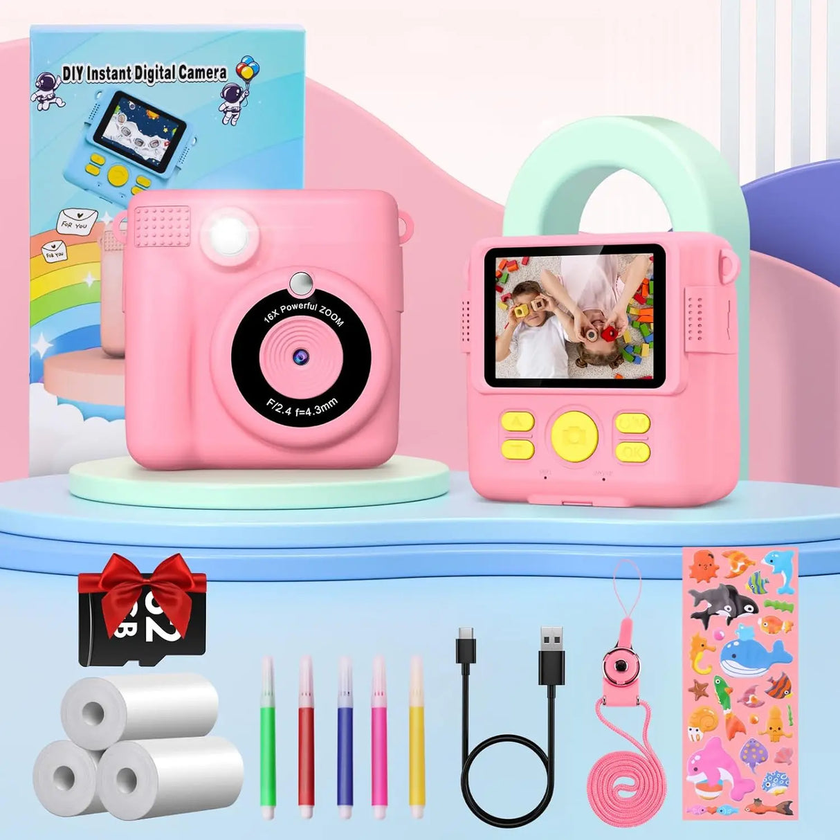 Appareil photo numérique à impression instantanée Gofunly pour enfants, appareil photo thermique 2,4 pouces 1080p, jouet pour enfants de 6 à 12 ans