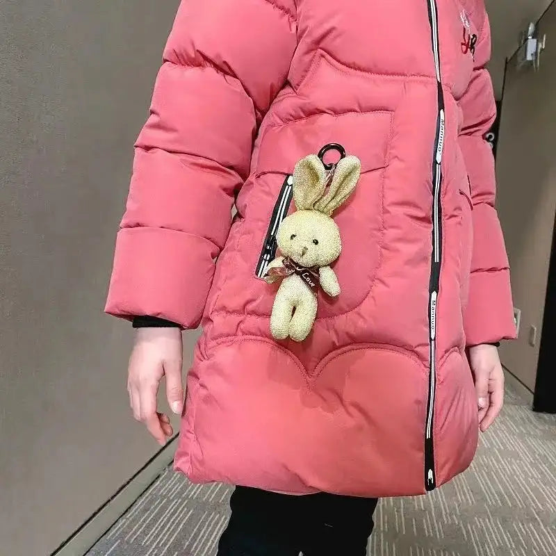 4 Color Big Size Winter Keep Warm Long Style Girls Jacket Teenage Thick Heavy Cold-proof Hooded Windbreaker Coat For Kids - Lootquake