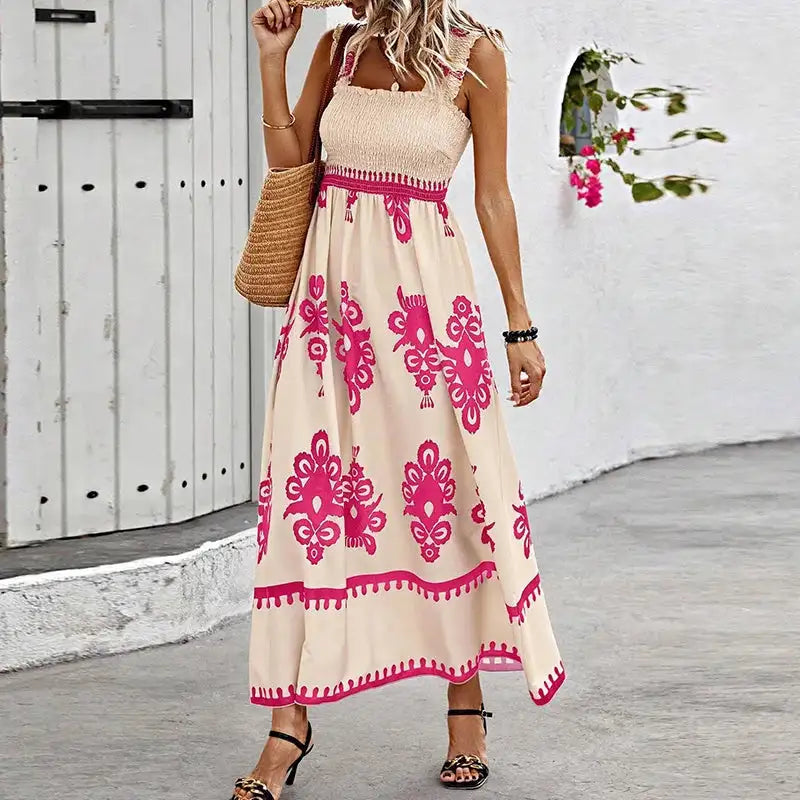 Summer Holiday Dress Women Casual Sleeveless A-Line Party Long Dress Boho Casual Sleeveless Party Dress 2024