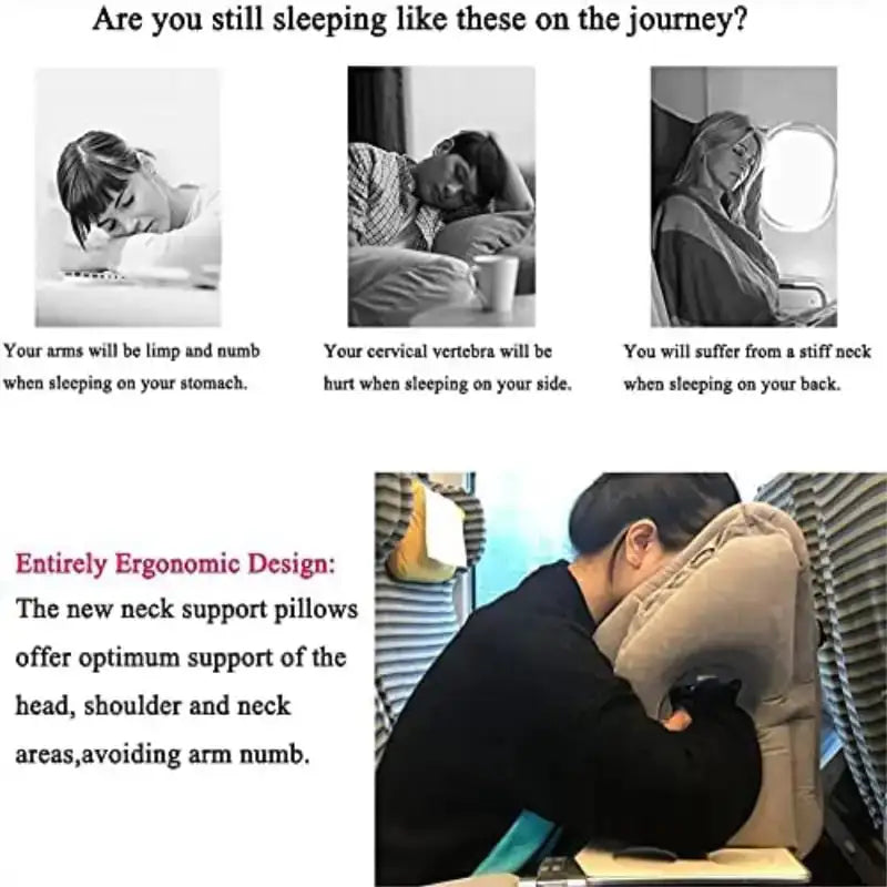 Inflatable Travel Sleeping Bag Portable Cushion Neck Pillow for Men Women Outdoor Airplane Flight Train Sleeping Easy - Lootquake