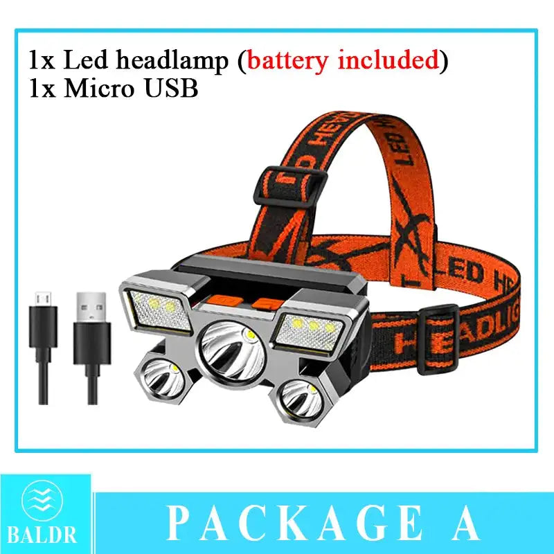 5LED Headlamp Rechargeable With Built In 18650 Battery Strong Light Long Range Torch Outdoor Camping Adventure Fishing HeadLight - Lootquake