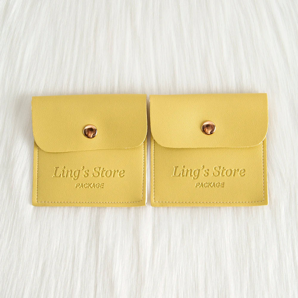 50/100Pcs Custom Logo 8x8cm PU Leather Jewelry Snap Bag Gold Button Pouches Ring Earring Necklace Wedding Favors Gift Organizer - Lootquake
