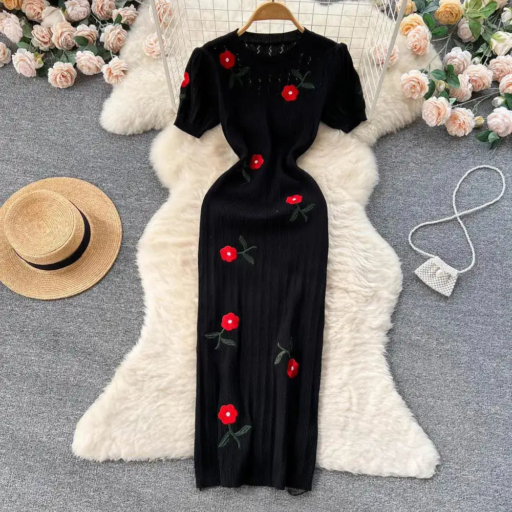 Crochet Dresses Knit Cut Out Dress Jurk Dames Beach Dresses for Women 2023 Short Sleevel Female Vestidos Mujer Maxi Long Dress - Lootquake
