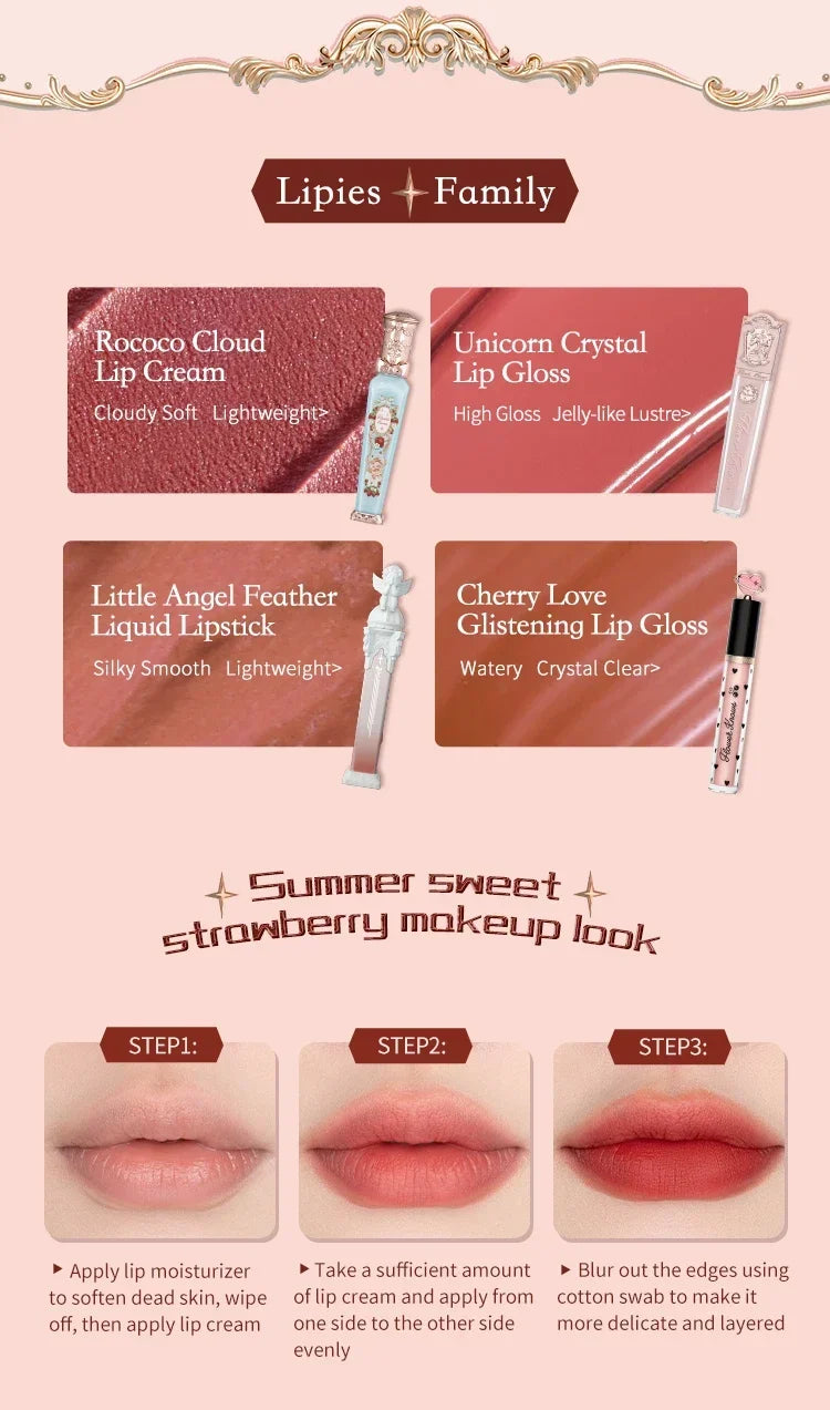 Flower Knows Strawberry Rococo Series Cloud Lip Cream Gloss à lèvres longue tenue Velvet Lip Tint Rouge à lèvres pour femmes Cosmétique