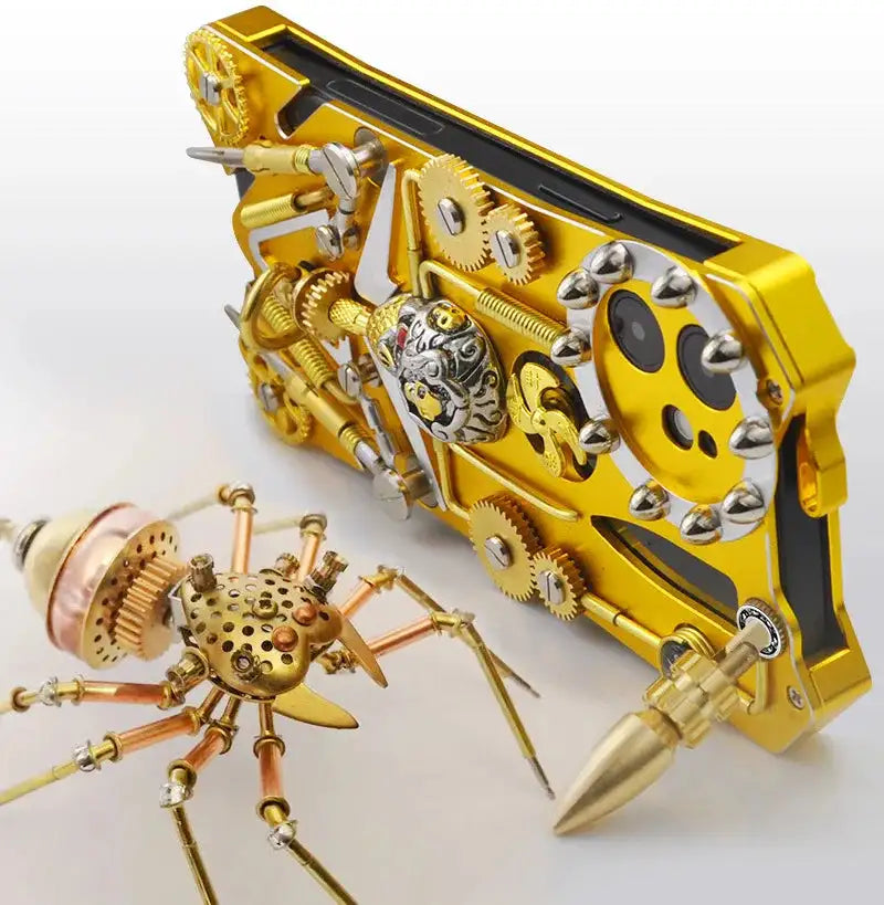 Metal Mechanical Gear Compass Shockproof Armor Phone Case For iPhone 14 13 12 11 15 Pro Max Skull Stand Heat Dissipation Cover - Lootquake