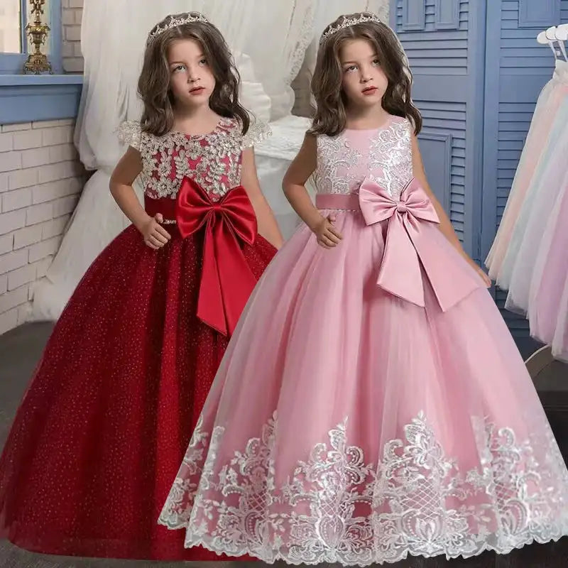 New Christmas Party Princess long dress children's dress children's gauze lace birthday party dinner ball big butterfly dress - Lootquake