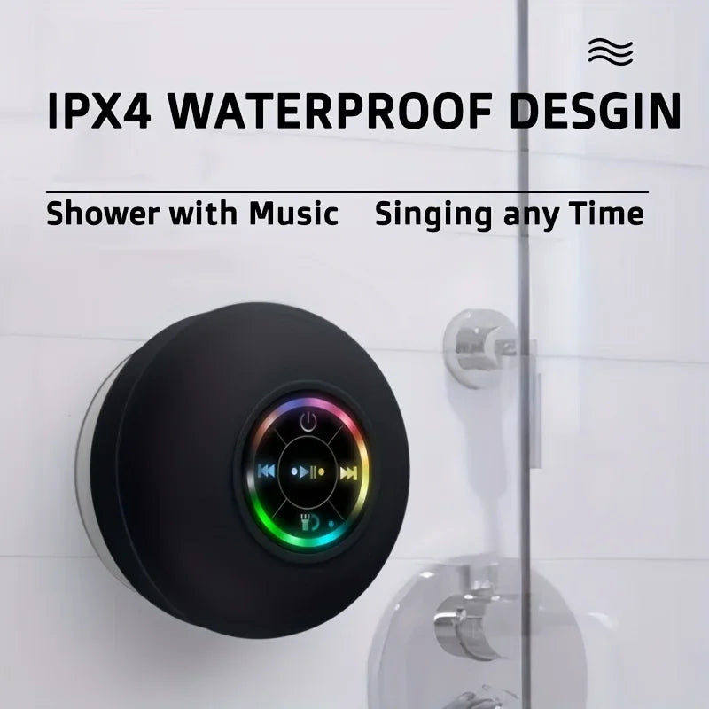 Nuevo altavoz inalámbrico LED Bluetooth impermeable para baño, minialtavoz portátil con ventosa grande, altavoz estéreo para deportes al aire libre
