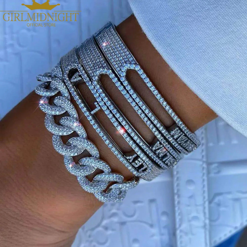 Personalized Name Paved 5A Cubic Zirconia Jewelry Customize Fashion Women DIY 26 Initial Alphabet Slider Letter Bangle Bracelets - Lootquake