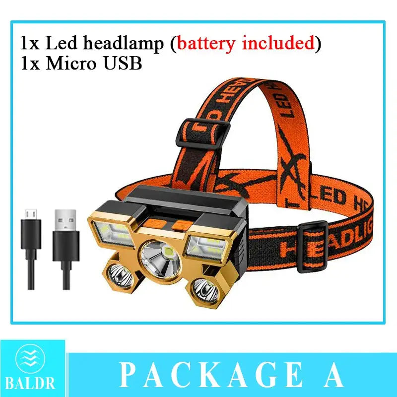 5LED Headlamp Rechargeable With Built In 18650 Battery Strong Light Long Range Torch Outdoor Camping Adventure Fishing HeadLight - Lootquake