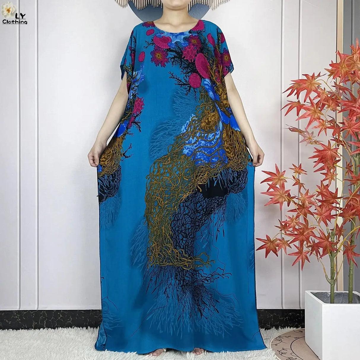2024 Latest Muslim Sets Women Clothing Cotton Floral Loose Dashiki Long Dress African Abaya Dubai Traditional Islamic Clothing