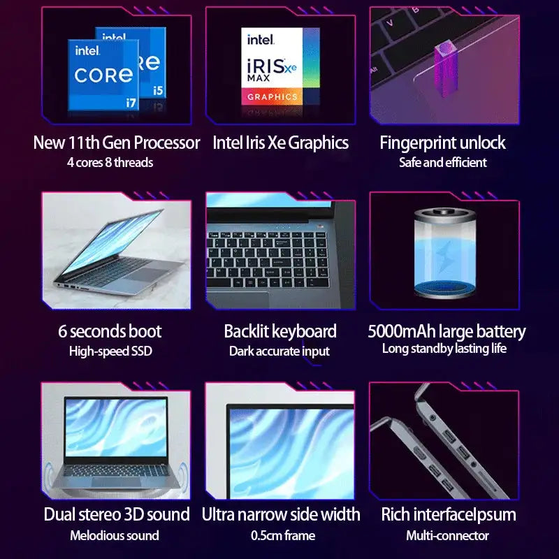 2024 New Ultraslim Dedicated Gaming Laptop 15.6 Inch Intel Core i7-1260+MX550 4Gvideo NVIDIA RAM Fingerprint office Notebook - Lootquake