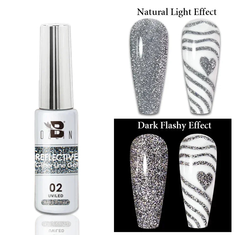 Esmalte de uñas en gel semipermanente, efecto espejo metálico, cromado, superbrillante, francés, UV LED, 5 ml, dorado y plateado.