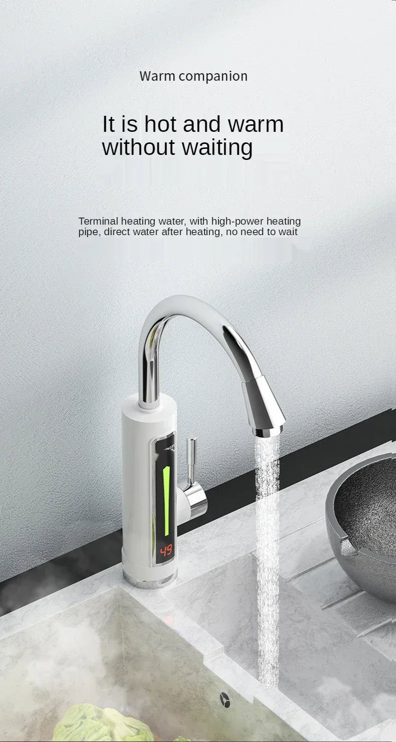 Robinet de cuisine électrique à chauffage instantané 3300 W, double usage, eau chaude et froide, sans réservoir, chauffage rapide avec affichage LED