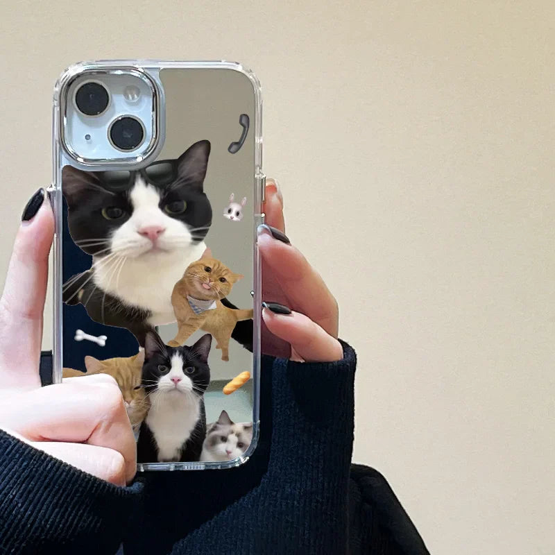 Funda para teléfono con espejo suave y bonito gato