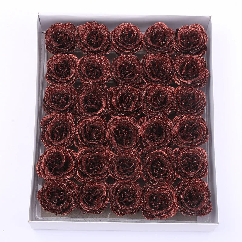 30pcs of 7cm Glitter spray artificial flower rose for Christmas gift hot Valentine DIY bouquet easter wedding Birthday decor - Lootquake