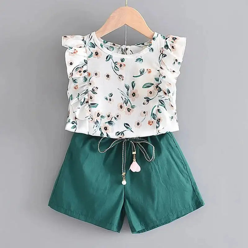 Bear Leader - Conjuntos de verano para niños de 3 a 7 años, camiseta azul con flores de gasa y pantalones informales