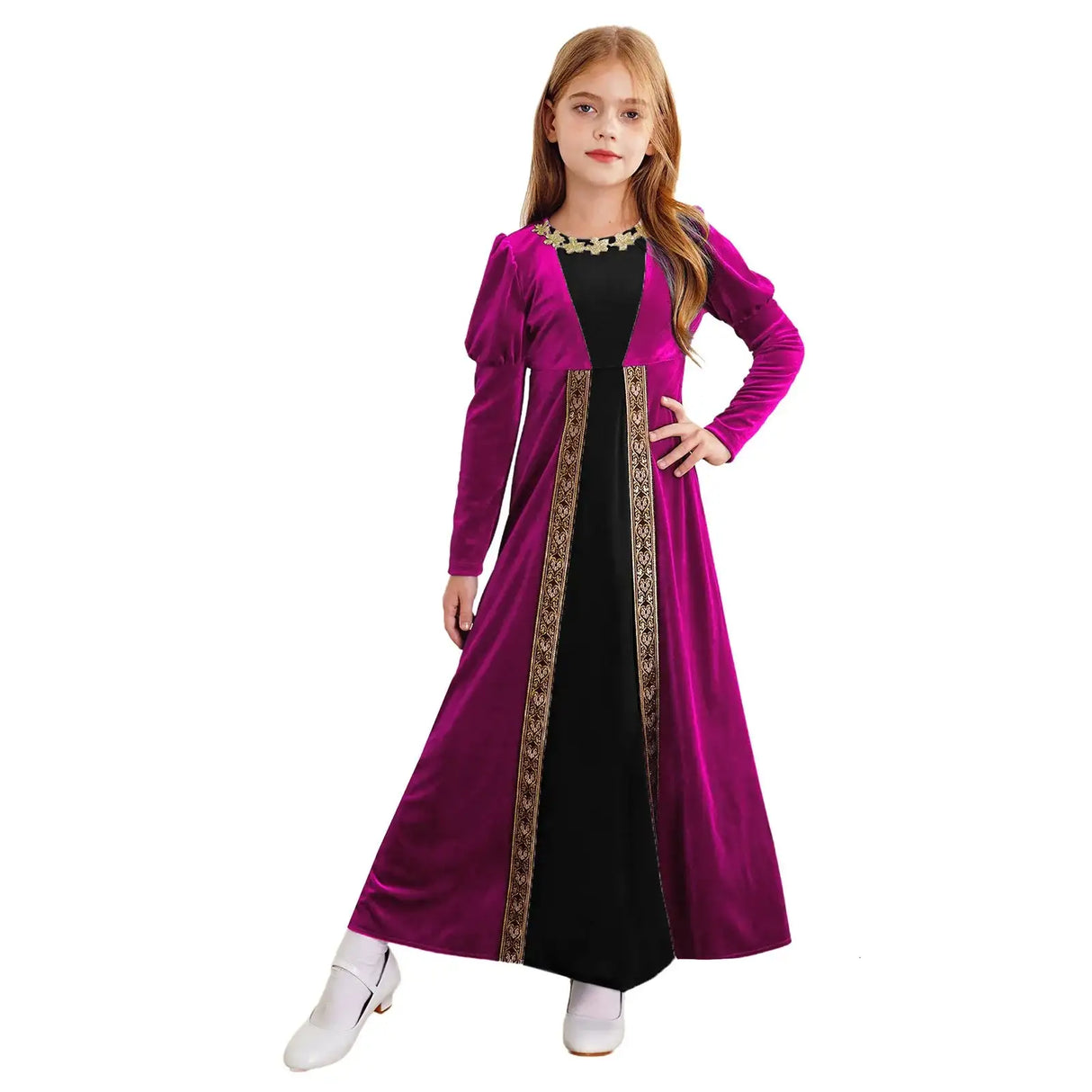 Girls Velvet Medieval Princess Dress Long Sleeve Renaissance Retro Robe Ancient Roman Long Dress for Halloween Carnival Party - Lootquake