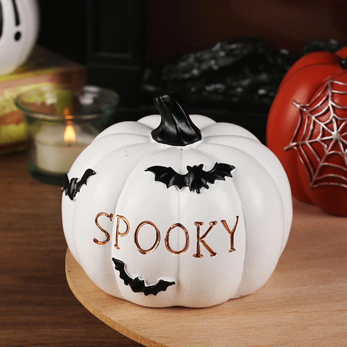 Spooky Resin Pumpkin Decor - Gothic Tabletop Centerpiece for Halloween