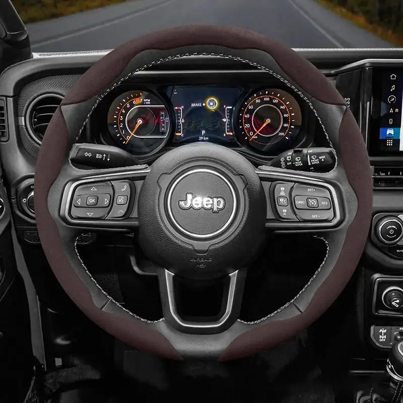 Funda de volante de gamuza a presión para Jeep Renegade Compass Wrangler JK JL Grand Cherokee WK2, accesorios WJ Portachiavi