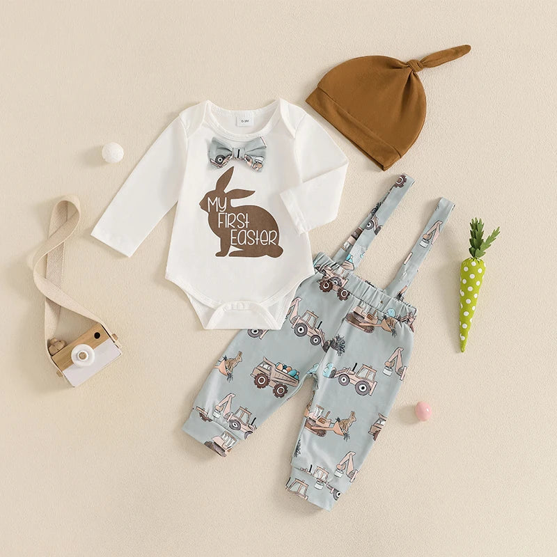 Baby Girl Easter Outfit Floral Print Ruffle Sleeve Romper Headband Tutu Skirt Leg Warmers 4 Pcs Set Bunny Ear Bow - Lootquake