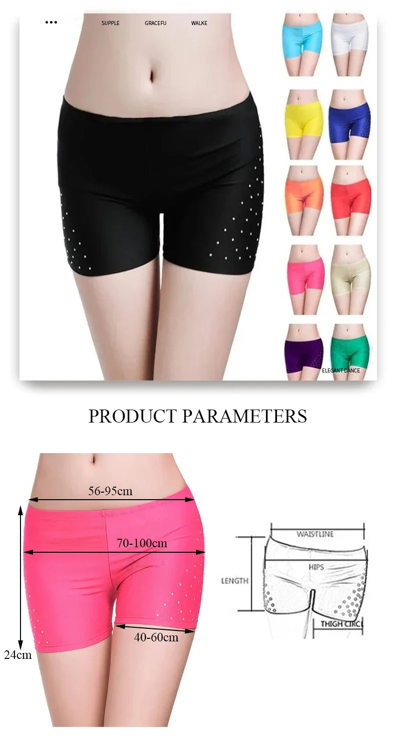 Belly Dance Safety Shorts Women's Belly Dance Clothes Leggings Tight-fitting Stretch Safety Pants with Diamonds Short Pants