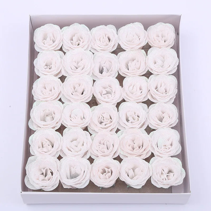 30pcs of 7cm Glitter spray artificial flower rose for Christmas gift hot Valentine DIY bouquet easter wedding Birthday decor - Lootquake