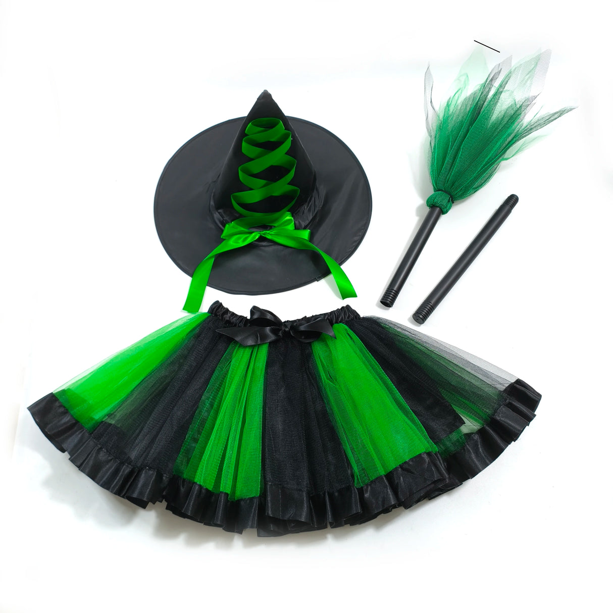 Girl's Halloween Witch Costume Set for Cosplay Parties Includes Breathable Soft Lining Skirt Broom Hat for Children