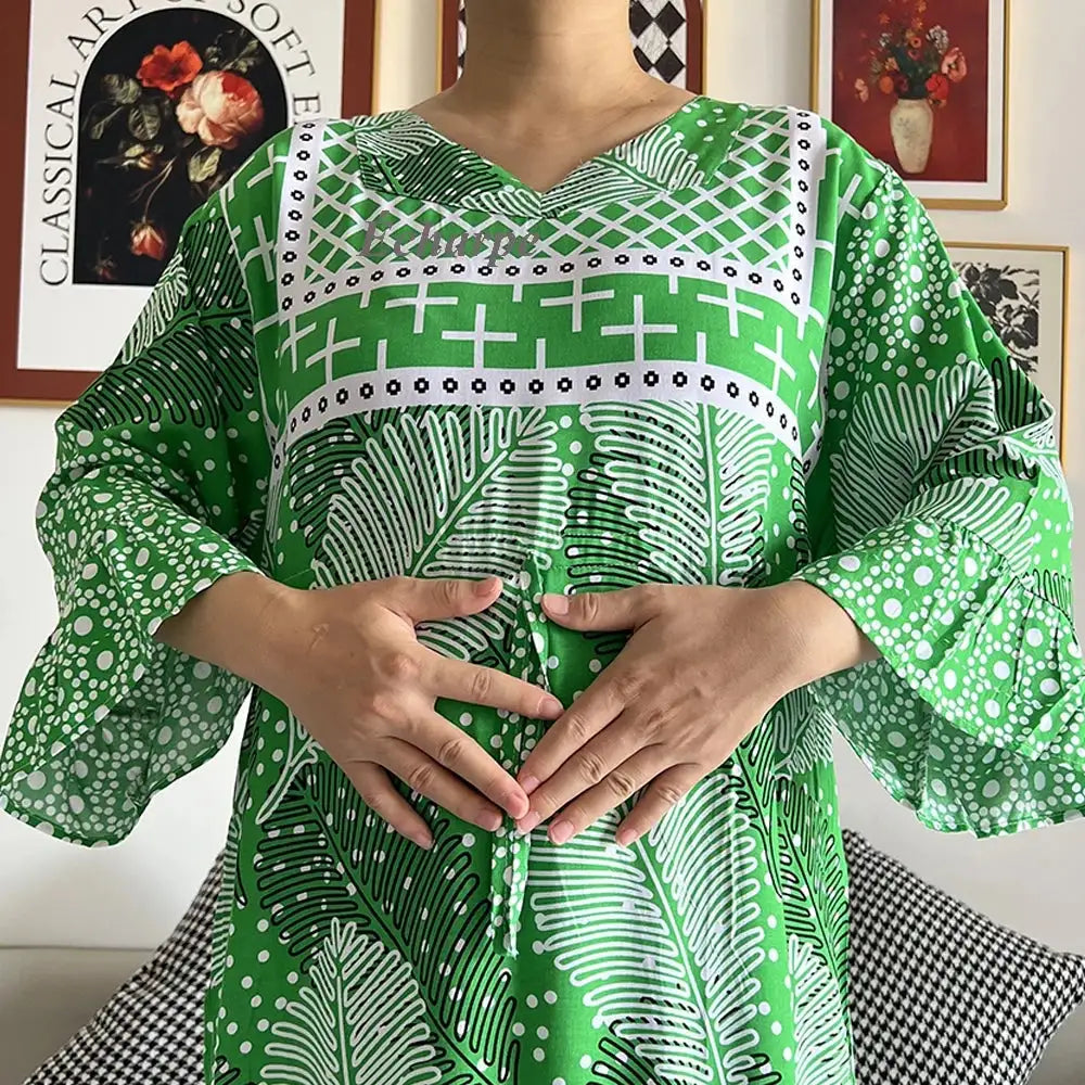 New Style African Dashiki Print Long Sleeve Loose Cotton Elegant Women Abaya Long Dress Summer Maxi Casual Dresses Vestidos - Lootquake