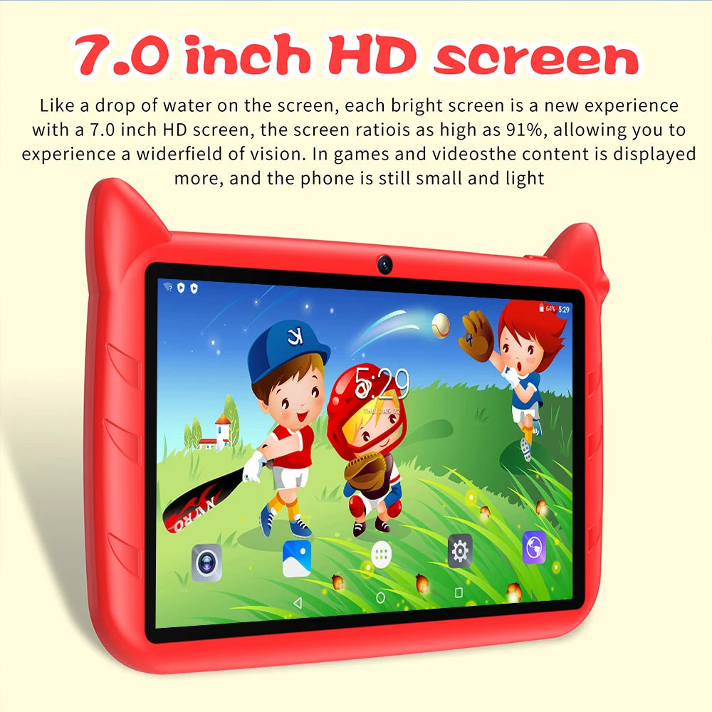 Tablettes PC Android 7 pouces pour enfants, cadeaux pour enfants, apprentissage, éducation, quadruple cœur, 4 Go de RAM, 64 Go de ROM, 5G, Wi-Fi, Bluetooth, caméras