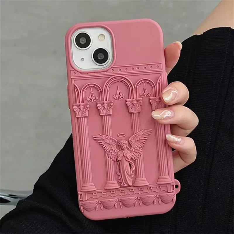 Funda para teléfono con estatua de ángel en 3D con ilustraciones retro de moda literaria