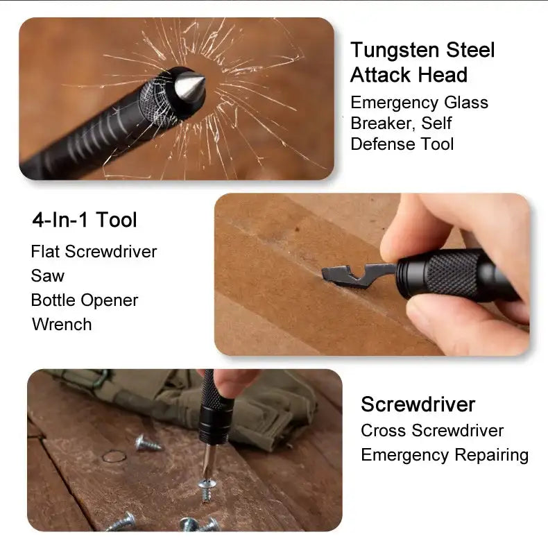 10-IN-1 Multi Function Portable Self Defense Pen Outdoor Survival Tool Fishing Whistle/Compass/Wrench/Screwdriver/Window Breaker - Lootquake