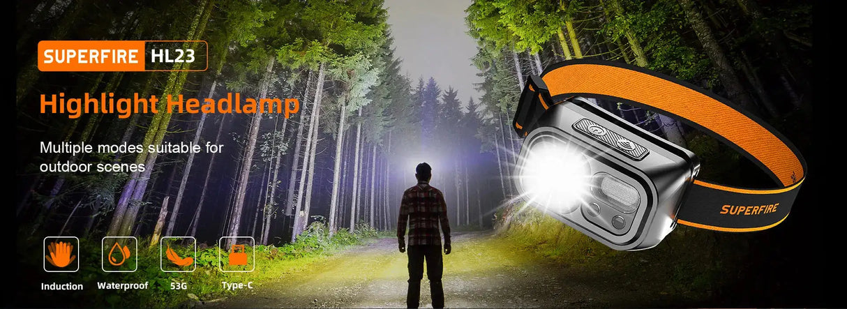 SUPERFIRE HL91 Powerful COB LED Headlamp Induction Zoom USB-C Rechargeable Head flashlight Work Lamp fishing camping Headlight - Lootquake
