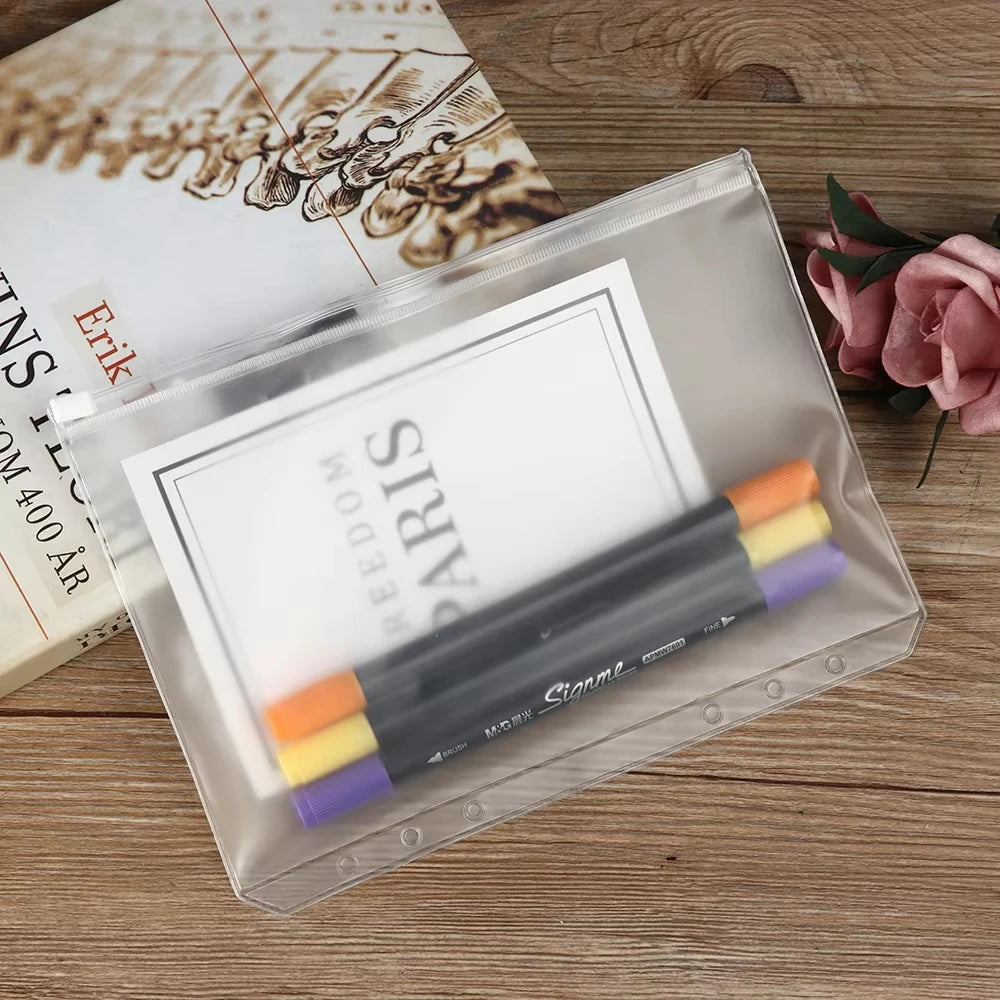 Bolsa de almacenamiento de PVC transparente con cremallera, antioxidante, mate, tamaño A5/A6, carpeta de información para guardar dinero, material escolar y de oficina, 5 unidades