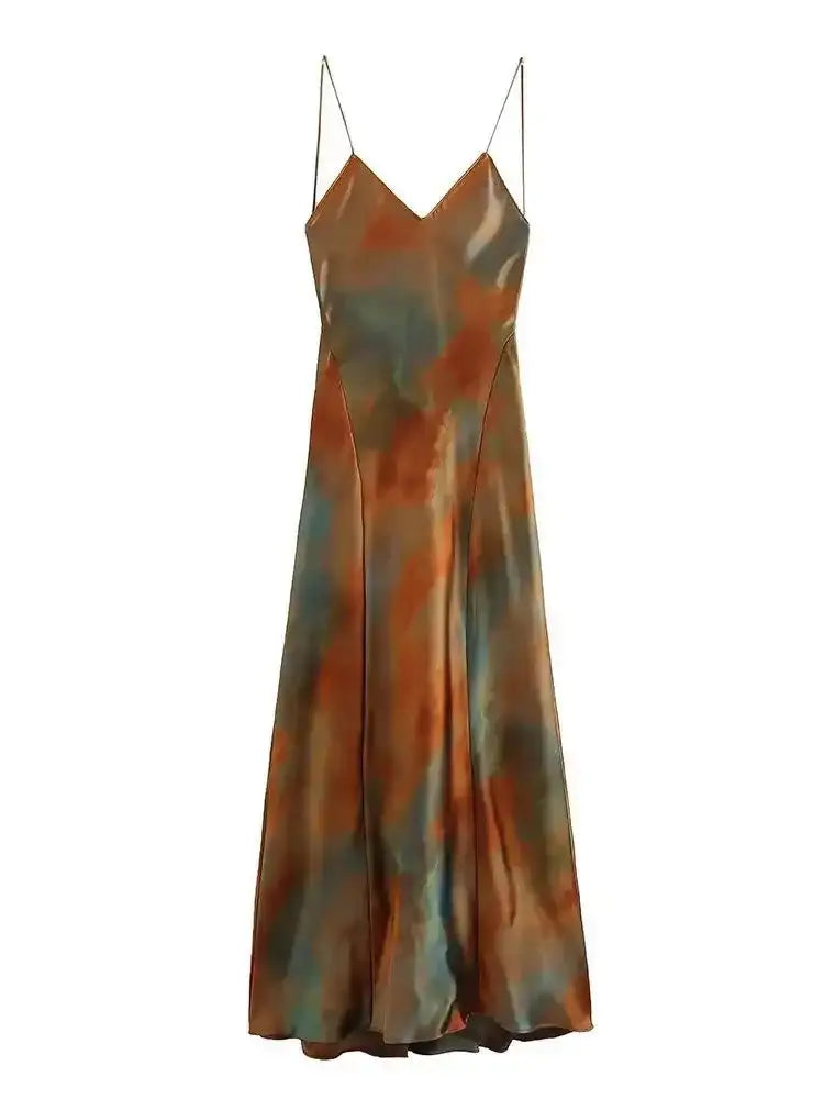 2023 New Women's Elegant Sexy Long Dress V-neck Open-back Rainbow Printing Tank Dress Sleeveless Summer Fashion - Lootquake