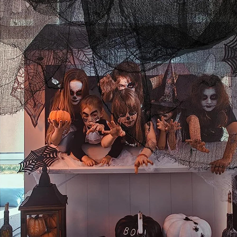 Décorations d'Halloween 76 x 183 cm, gaze noire effrayante, filet pour fenêtre, table, porte, déguisement, fête, maison hantée, décoration murale
